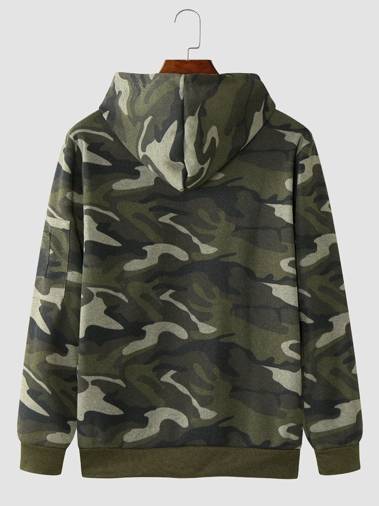 Männer Camo Print Reißverschluss Kordelzug Bodycorn Saum Lässiges Kapuzen-sweatshirt