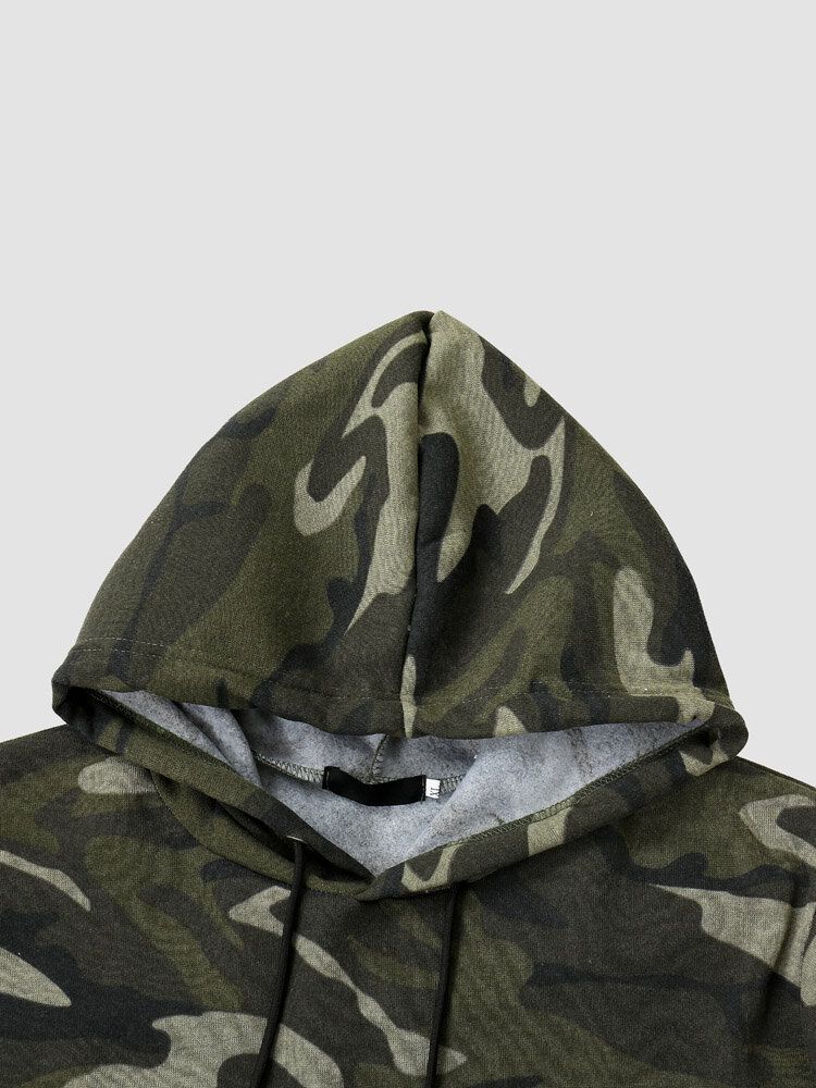 Männer Camo Print Reißverschluss Kordelzug Bodycorn Saum Lässiges Kapuzen-sweatshirt