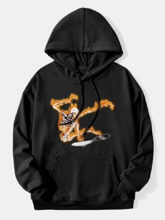 Männer Halloween Skeleton Graphic Kangaroo Pocket Street Drawstring Hoodies