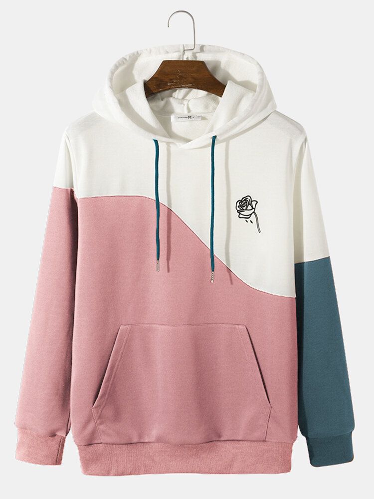 Männer-hoodies Mit Dreifarbigem Vintage-blumendruck In Rosa Und Blockfarben