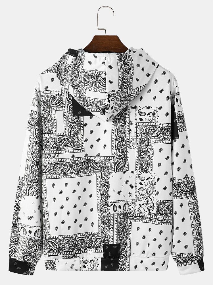 Männer Paisley Retro Ethnic Contrast Kapuzen-sweatshirt Känguru-taschen Kapuzen-sweatshirt