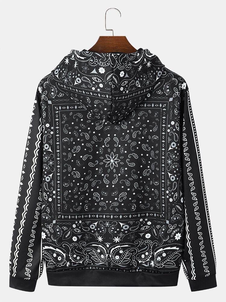 Männer Retro Paisley Ethnic Fronttaschenmuster Drawstring Hoodies