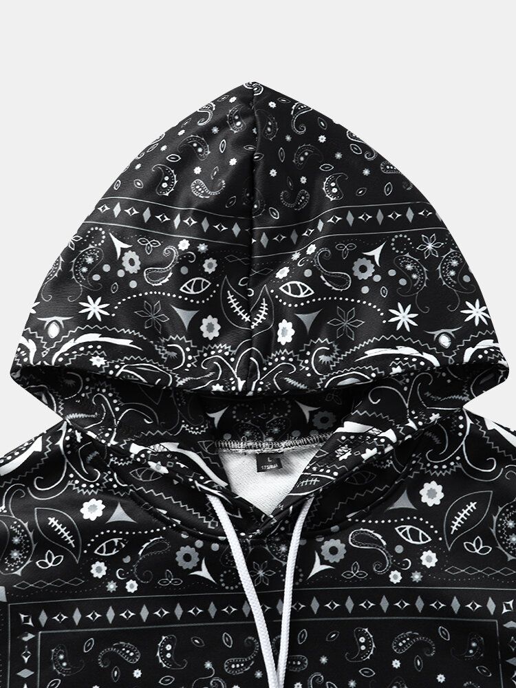 Männer Retro Paisley Ethnic Fronttaschenmuster Drawstring Hoodies