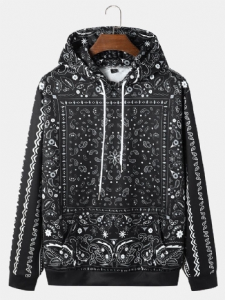 Männer Retro Paisley Ethnic Fronttaschenmuster Drawstring Hoodies