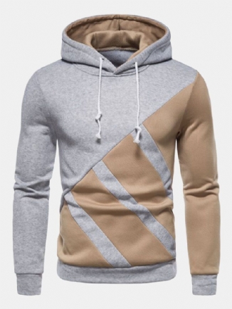 Männer Splicing Contrast Color Slant Strip Drawstring Lässiges Kapuzen-sweatshirt