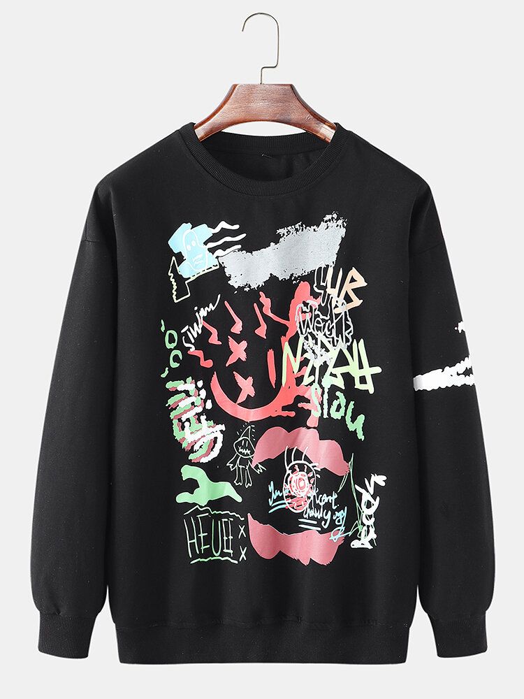 Männer-sweatshirt Mit Graffiti-print Und Rundhalsausschnitt Aus Baumwolle Mit Fallender Schulter