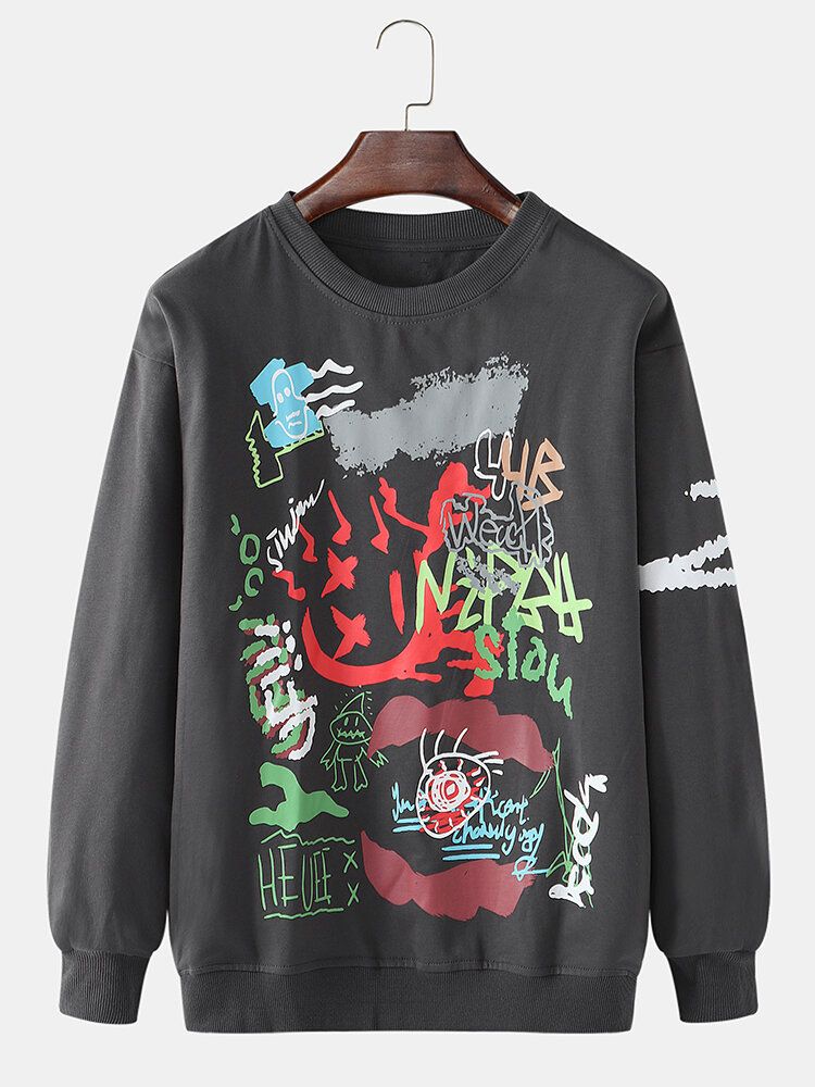 Männer-sweatshirt Mit Graffiti-print Und Rundhalsausschnitt Aus Baumwolle Mit Fallender Schulter