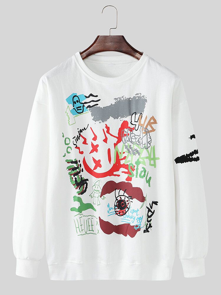 Männer-sweatshirt Mit Graffiti-print Und Rundhalsausschnitt Aus Baumwolle Mit Fallender Schulter