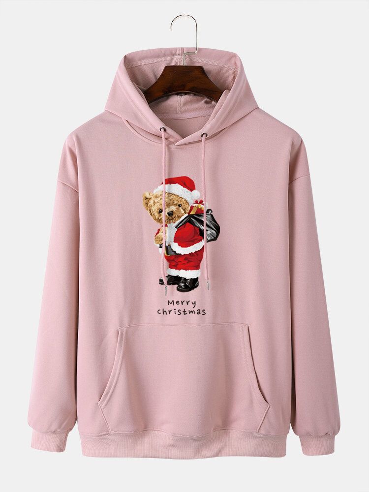 Männer Weihnachten Teddybären Tunnelzug Langarm Lässiges Kapuzen-sweatshirt