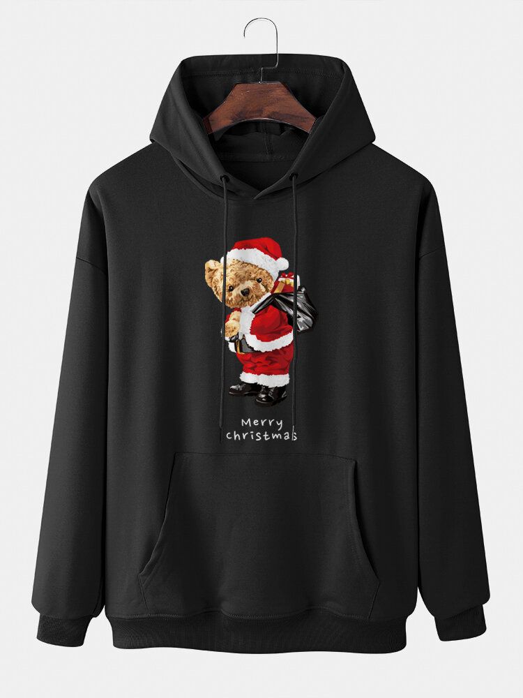 Männer Weihnachten Teddybären Tunnelzug Langarm Lässiges Kapuzen-sweatshirt