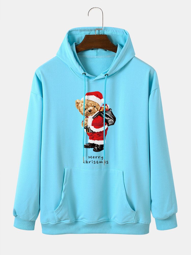 Männer Weihnachten Teddybären Tunnelzug Langarm Lässiges Kapuzen-sweatshirt