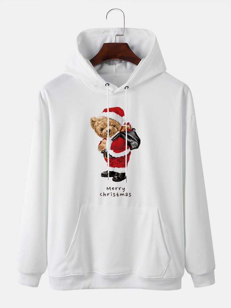 Männer Weihnachten Teddybären Tunnelzug Langarm Lässiges Kapuzen-sweatshirt