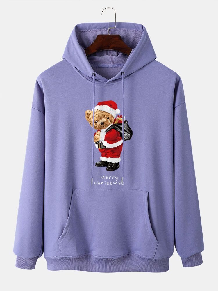 Männer Weihnachten Teddybären Tunnelzug Langarm Lässiges Kapuzen-sweatshirt