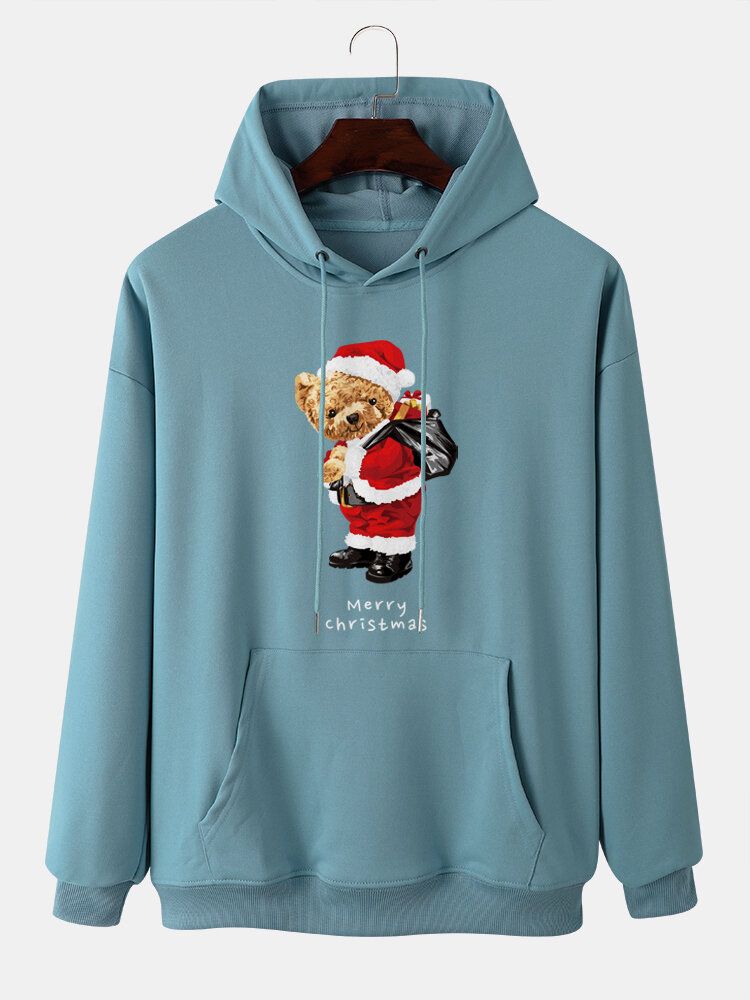 Männer Weihnachten Teddybären Tunnelzug Langarm Lässiges Kapuzen-sweatshirt