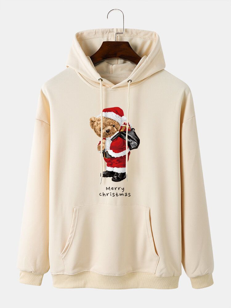 Männer Weihnachten Teddybären Tunnelzug Langarm Lässiges Kapuzen-sweatshirt