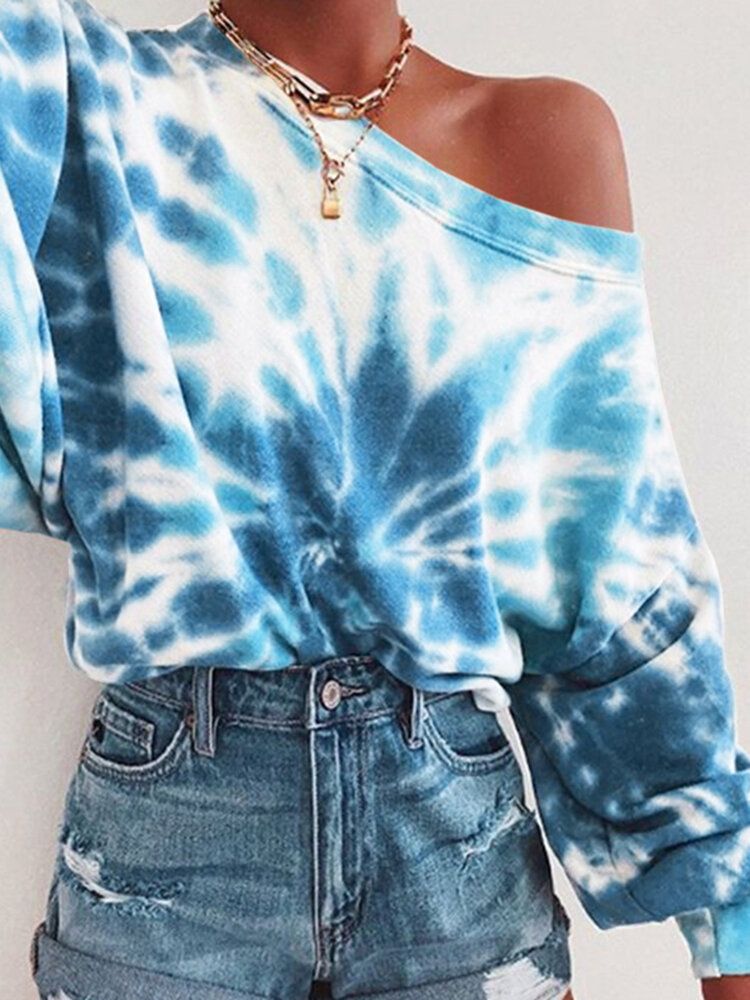 Ootd Damen Tie Dye Printing Puff Sleeve Fashion European Loose Sweatshirt