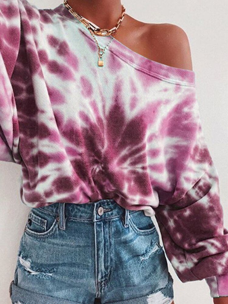 Ootd Damen Tie Dye Printing Puff Sleeve Fashion European Loose Sweatshirt