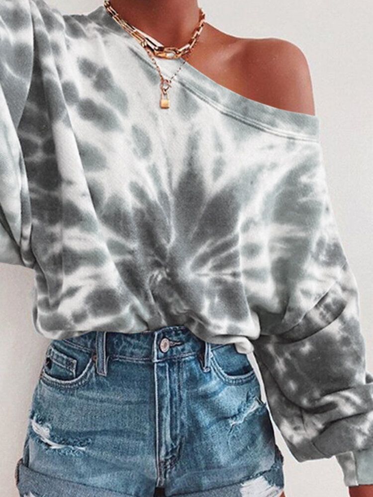 Ootd Damen Tie Dye Printing Puff Sleeve Fashion European Loose Sweatshirt