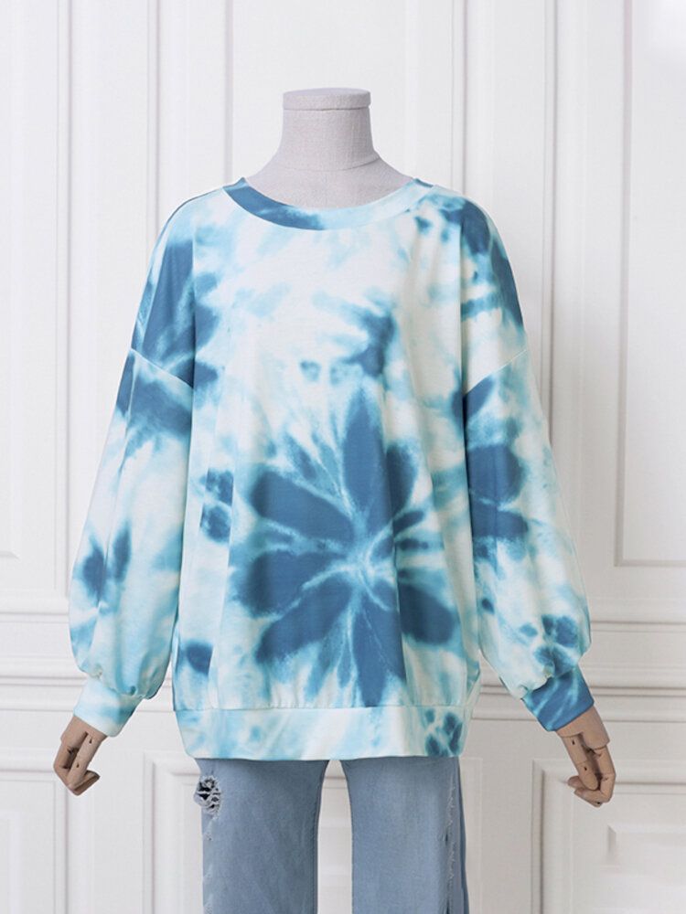 Ootd Damen Tie Dye Printing Puff Sleeve Fashion European Loose Sweatshirt