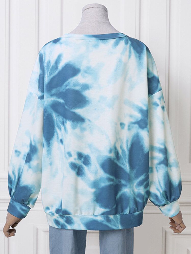 Ootd Damen Tie Dye Printing Puff Sleeve Fashion European Loose Sweatshirt