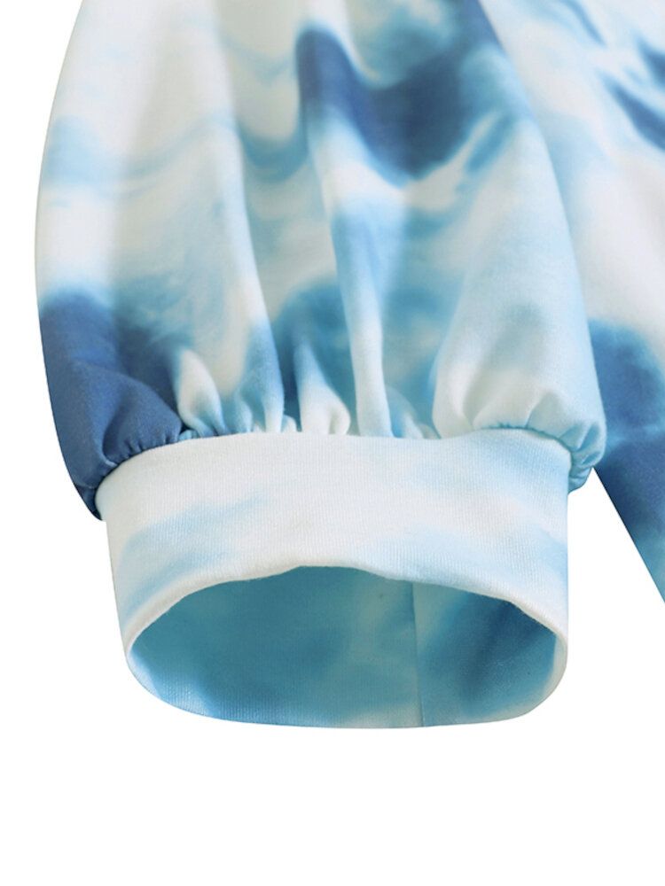 Ootd Damen Tie Dye Printing Puff Sleeve Fashion European Loose Sweatshirt