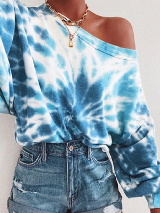 Ootd Damen Tie Dye Printing Puff Sleeve Fashion European Loose Sweatshirt