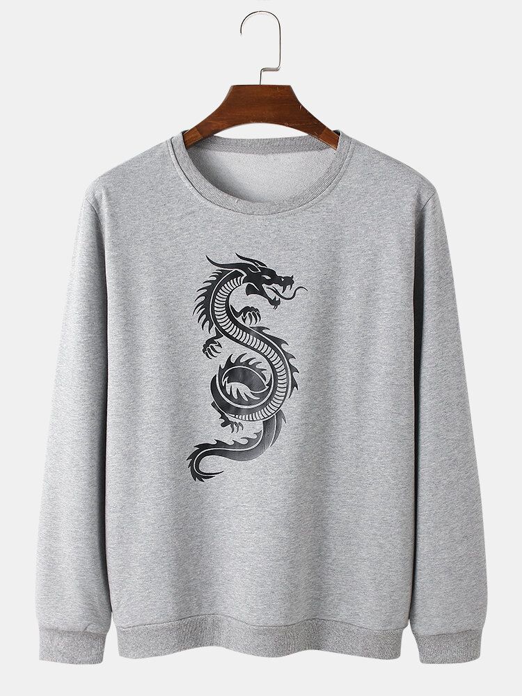 Orientalischer Drache-druck-rundhals-pullover Für Herren Street-sweatshirts Aus Baumwolle