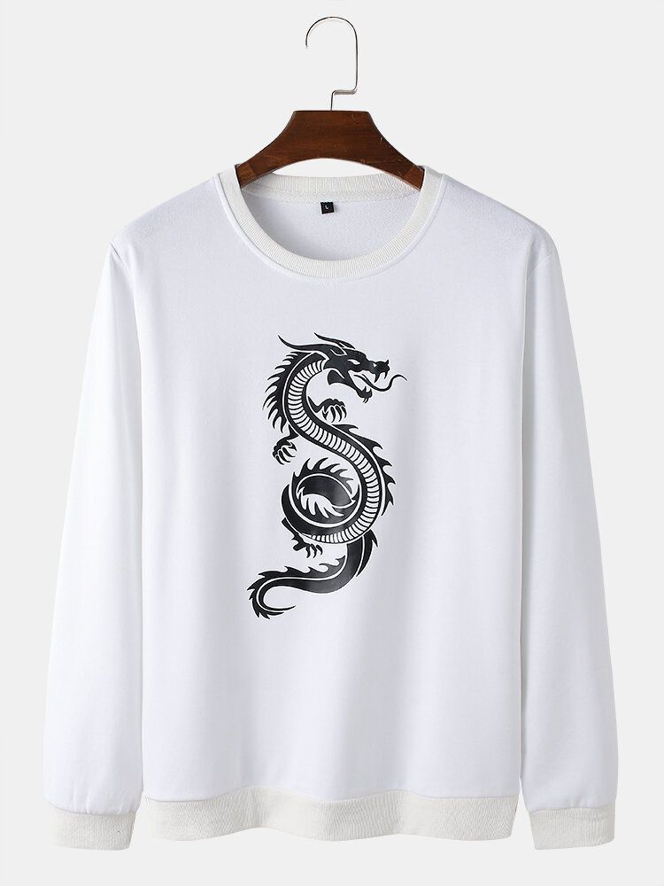 Orientalischer Drache-druck-rundhals-pullover Für Herren Street-sweatshirts Aus Baumwolle