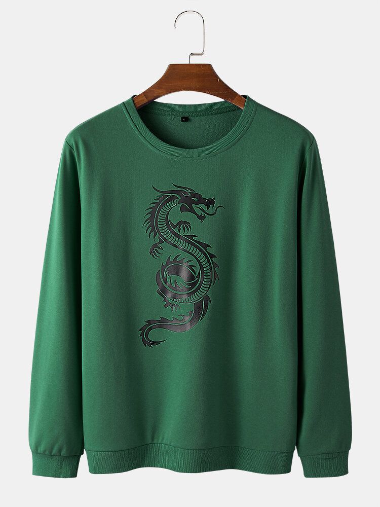 Orientalischer Drache-druck-rundhals-pullover Für Herren Street-sweatshirts Aus Baumwolle