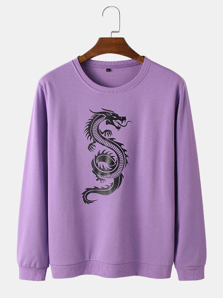 Orientalischer Drache-druck-rundhals-pullover Für Herren Street-sweatshirts Aus Baumwolle