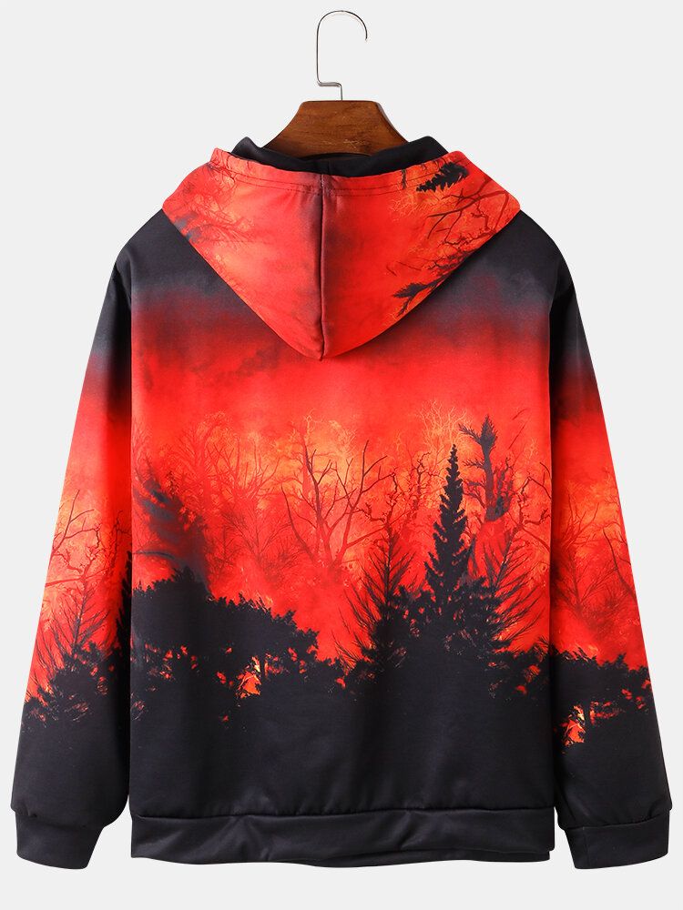 Overhead-hoodies Mit Durchgehendem Ombré-walddruck Und Kordelzug Für Herren