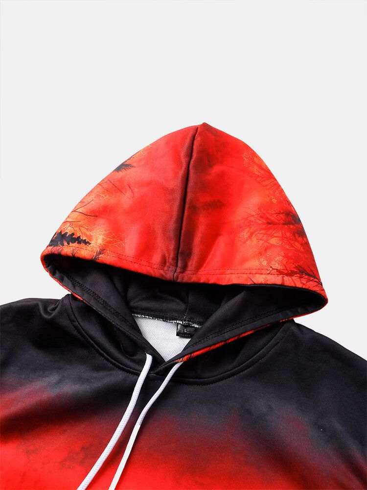 Overhead-hoodies Mit Durchgehendem Ombré-walddruck Und Kordelzug Für Herren