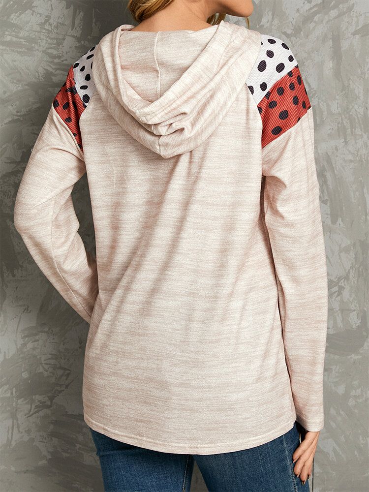 Polkadot Print Patchwork Casual Kordelzug Langarm Rundhals Hoodies