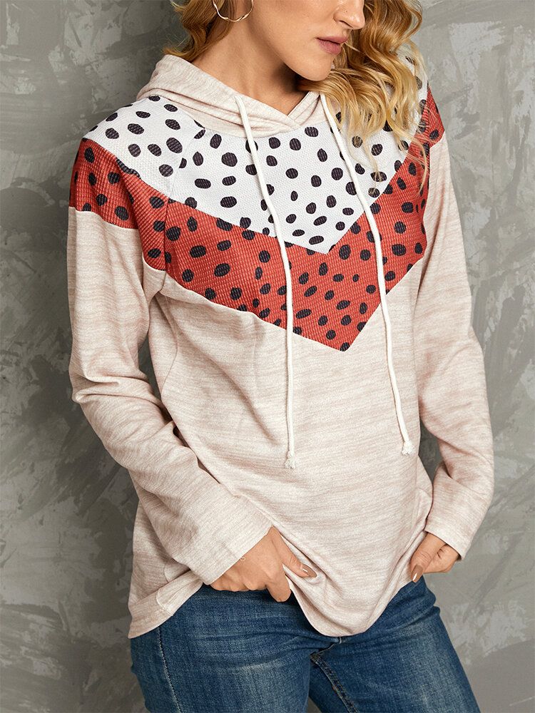 Polkadot Print Patchwork Casual Kordelzug Langarm Rundhals Hoodies