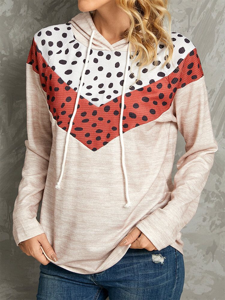 Polkadot Print Patchwork Casual Kordelzug Langarm Rundhals Hoodies