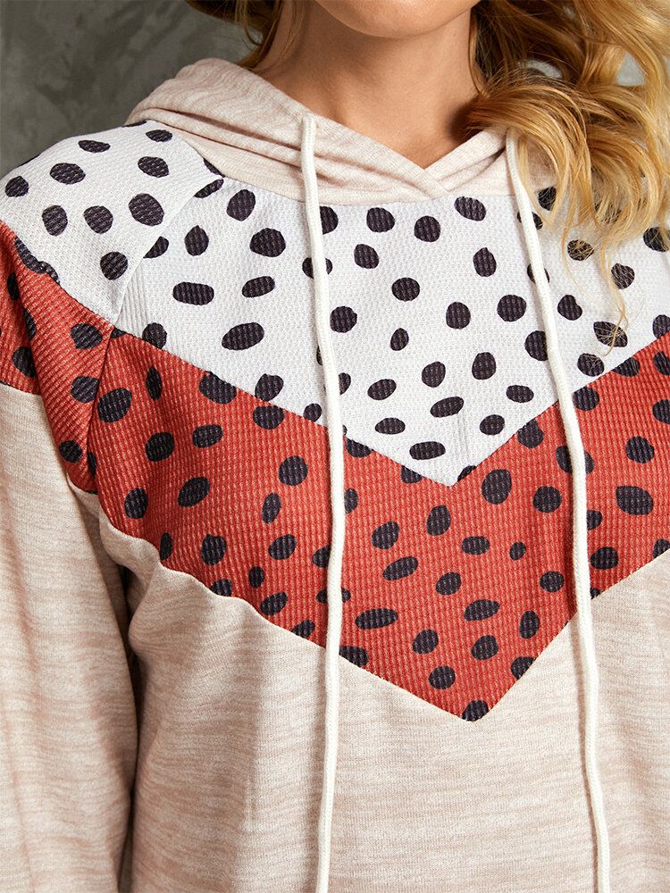 Polkadot Print Patchwork Casual Kordelzug Langarm Rundhals Hoodies