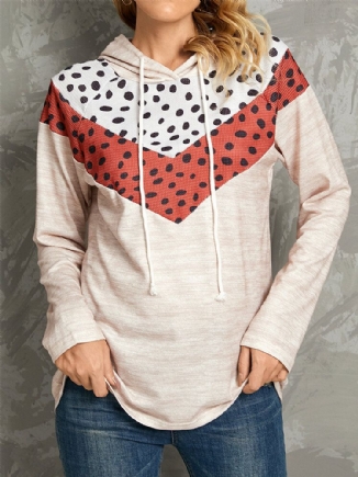 Polkadot Print Patchwork Casual Kordelzug Langarm Rundhals Hoodies