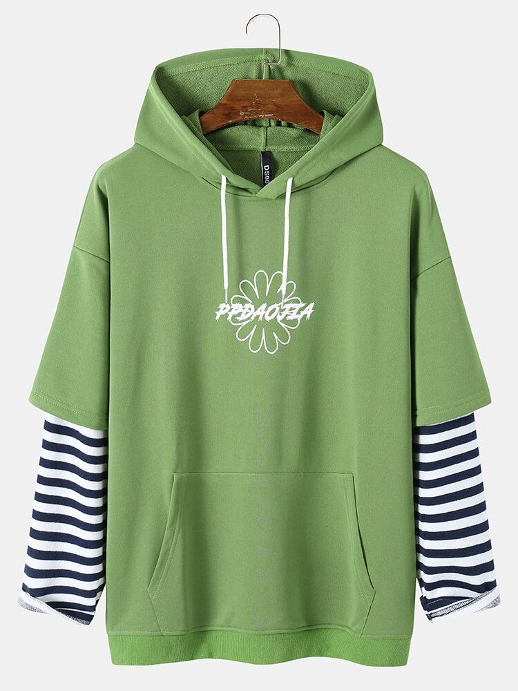 Preppy Herren-sweatshirt Mit Gestreiften Ärmeln Kapuze Und Fronttasche