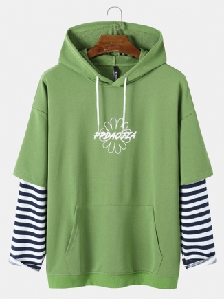 Preppy Herren-sweatshirt Mit Gestreiften Ärmeln Kapuze Und Fronttasche