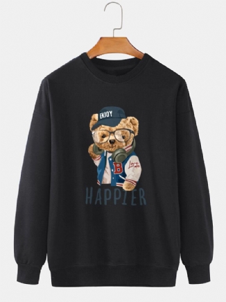 Preppy Rundhals-sweatshirt Mit Bären-cartoon-print Für Herren