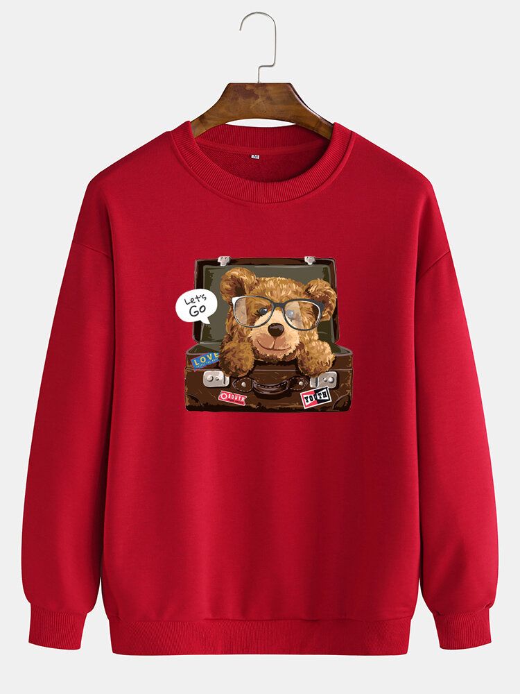 Rundhals-sweatshirt Mit Cartoon-bären-print Für Herren