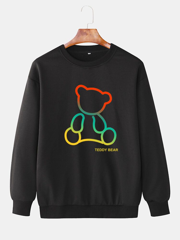 Rundhals-sweatshirts Aus Baumwolle Mit Ombré-teddybär-print Für Herren