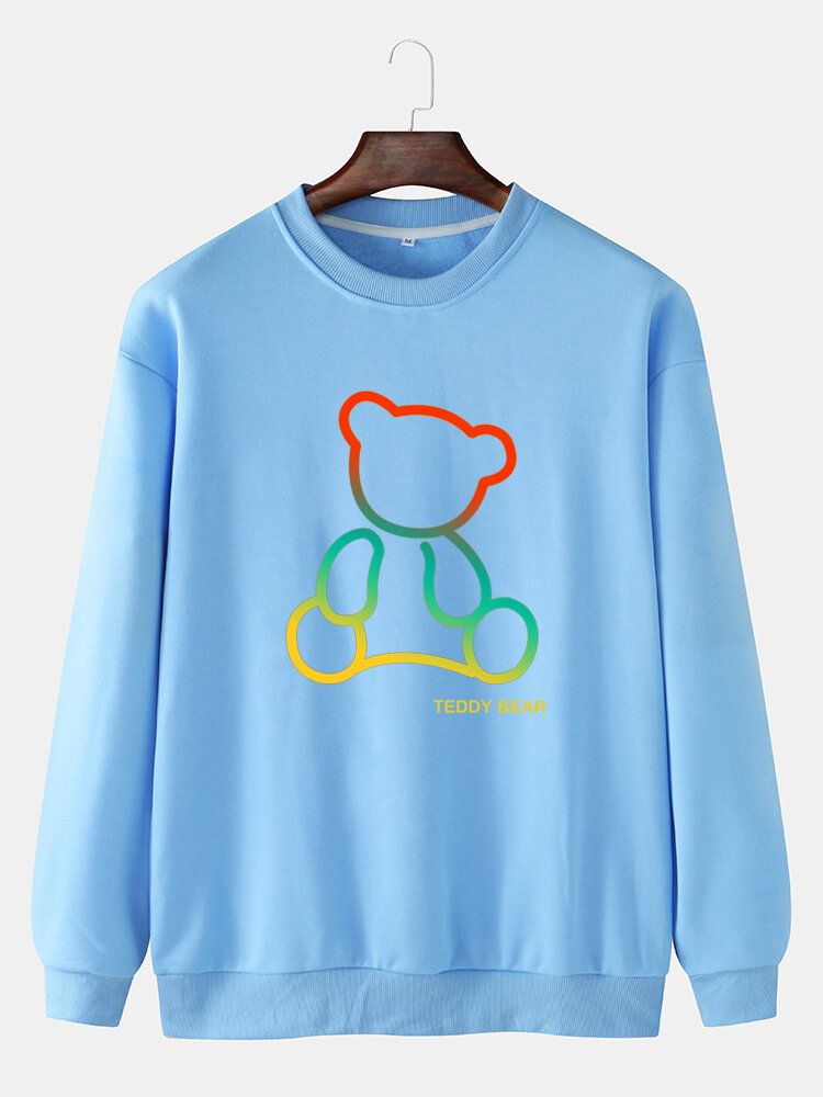 Rundhals-sweatshirts Aus Baumwolle Mit Ombré-teddybär-print Für Herren