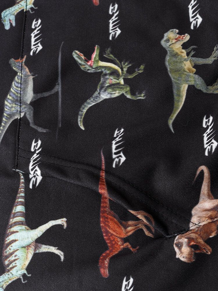 Schwarzer Kapuzenpullover Mit Durchgehendem Dinosaurier-print Und Kordelzug Für Herren Mit Kängurutasche