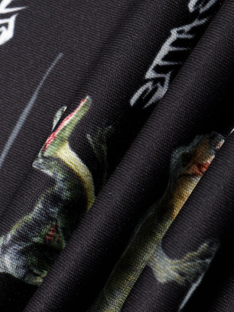 Schwarzer Kapuzenpullover Mit Durchgehendem Dinosaurier-print Und Kordelzug Für Herren Mit Kängurutasche