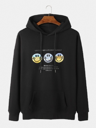 Smile-muster-slogan-druck Für Herren Drop-shoulder-design Kordelzug-hoodies