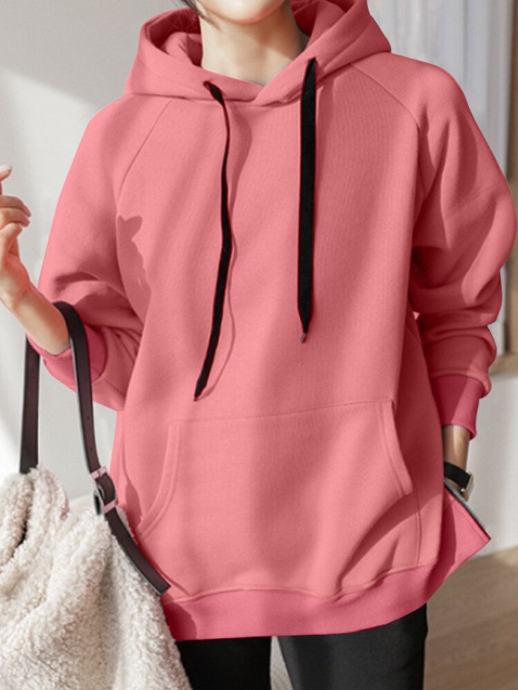 Solide Lässige Seitlich Geteilte Sweatshirt-hoodies Mit Raglanärmeln Für Damen