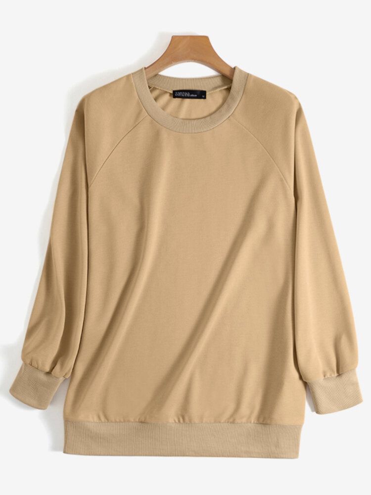 Solides Klassisches Locker Geschnittenes Damen-sweatshirt Mit Puffärmeln Und Überschnittener Schulter