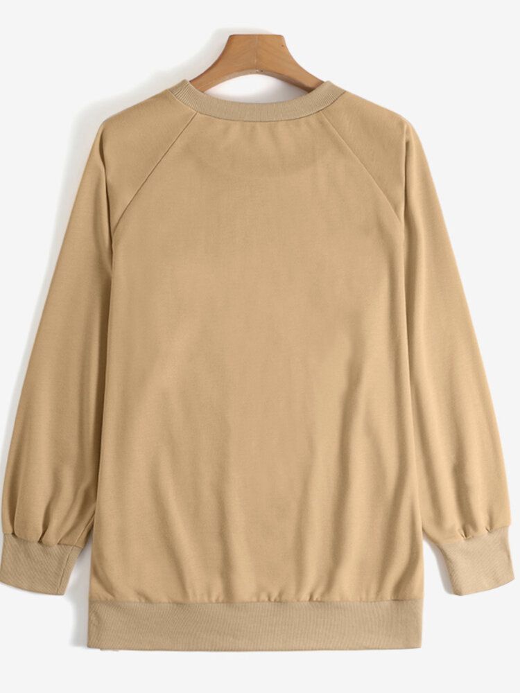 Solides Klassisches Locker Geschnittenes Damen-sweatshirt Mit Puffärmeln Und Überschnittener Schulter