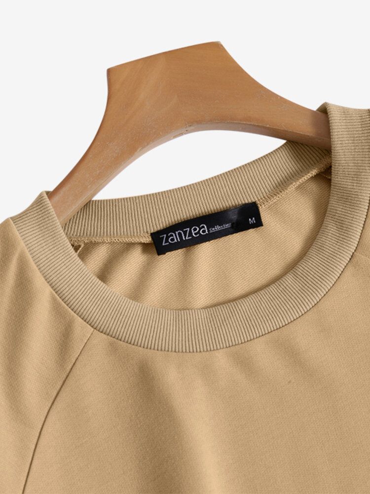 Solides Klassisches Locker Geschnittenes Damen-sweatshirt Mit Puffärmeln Und Überschnittener Schulter